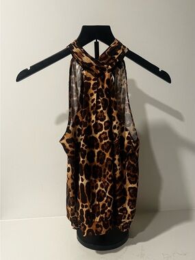 Express Leopard Print Halter Neck Blouse in Brown and Black